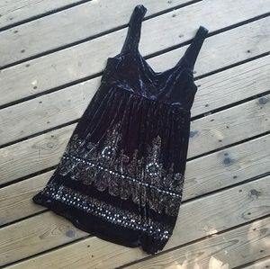Free People Black Velvet Dress Gold Sequin Paisley